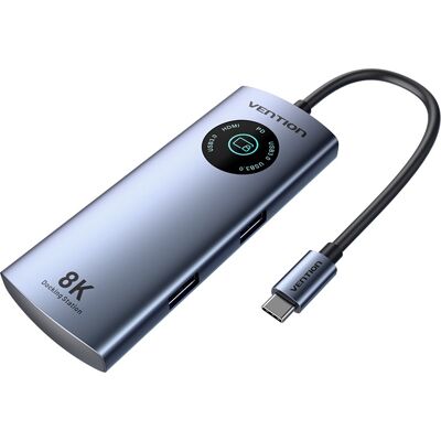 Vention USB-C to HDMI/USB 3.2 Gen 1 Type-C/USB 3.0*2/PD 8K Docking Station with LED Display 0.15M Al Vention USB-C to HDMI/USB 3.2 Gen 1 Type-C/USB 3.0*2/PD 8K Docking Station with LED Display 0.15M Al