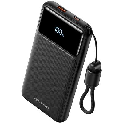 Vention 10000mAh Power Bank (USB-C + USB-A) with Built-in Cable 22.5W Black LED Display Type Vention 10000mAh Power Bank (USB-C + USB-A) with Built-in Cable 22.5W Black LED Display Type