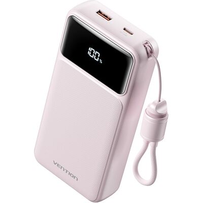 Vention 20000mAh Power Bank (USB-C + USB-A) with Built-in Cable 22.5W Pink LED Display Type Vention 20000mAh Power Bank (USB-C + USB-A) with Built-in Cable 22.5W Pink LED Display Type