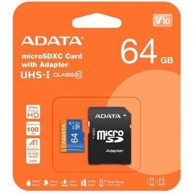 ADATA MicroSDXC 64GB Premier + SD adaptér ADATA MicroSDXC 64GB Premier + SD adaptér