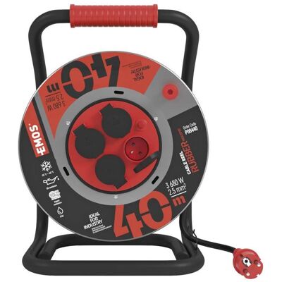 Emos Guma-neoprén prodluž. kabel, buben kovový – 4z, 40m, 2,5mm2 Emos Guma-neoprén prodluž. kabel, buben kovový – 4z, 40m, 2,5mm2