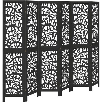 vidaXL 6 Panelů Černý Masivní Dřevěný Room Divider - Room Divider vidaXL 6 Panelů Černý Masivní Dřevěný Room Divider - Room Divider