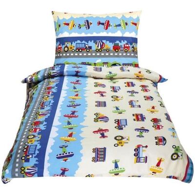 Bellatex Bavlněné Junior - 140 × 200, 70 × 90 cm - letadla a auta modrá Bellatex Bavlněné Junior - 140 × 200, 70 × 90 cm - letadla a auta modrá
