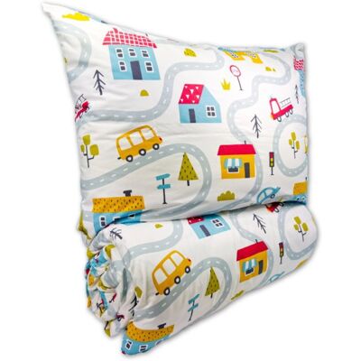 Brotex Bavlněné dětské povlečení do malé postýlky 90 × 135, 45 × 60 cm Městečko Brotex Bavlněné dětské povlečení do malé postýlky 90 × 135, 45 × 60 cm Městečko