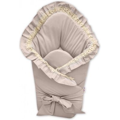 Baby Nellys Rychlozavinovačka s volánky 80 × 80 cm, s vyšívkou a stuhou, béžová Baby Nellys Rychlozavinovačka s volánky 80 × 80 cm, s vyšívkou a stuhou, béžová