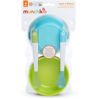 Munchkin – Set barevných misek s víčky a lžičkami Munchkin – Set barevných misek s víčky a lžičkami