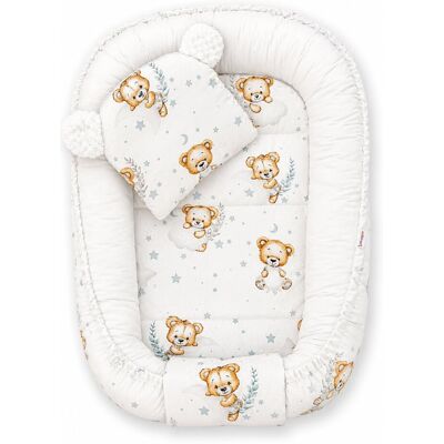 Baby Nellys Oboustranné hnízdečko Sleepy Teddy, podložka + polštářek 3D, bílé Baby Nellys Oboustranné hnízdečko Sleepy Teddy, podložka + polštářek 3D, bílé