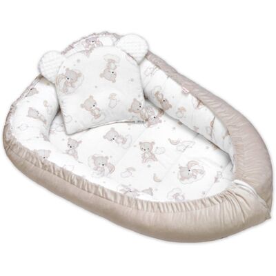 Baby Nellys Oboustranné hnízdečko s polštářkem, bavlna/velvet, 50 × 80 cm, Malý medvídek Baby Nellys Oboustranné hnízdečko s polštářkem, bavlna/velvet, 50 × 80 cm, Malý medvídek