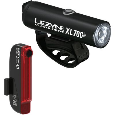 Lezyne Classic Drive XL 700+ / Stick+ Drive Pair / Satin Black / Black Lezyne Classic Drive XL 700+ / Stick+ Drive Pair / Satin Black / Black