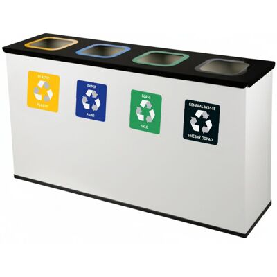 Alda Sestava na tříděný odpad Eko Station 4 × 60 l, lakovaná ocel, černé víko, bílá Alda Sestava na tříděný odpad Eko Station 4 × 60 l, lakovaná ocel, černé víko, bílá