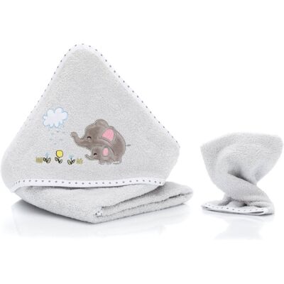 Fillikid - Elefant grey - kapesní ručník s kapucí - dětský koupací set Fillikid - Elefant grey - kapesní ručník s kapucí - dětský koupací set