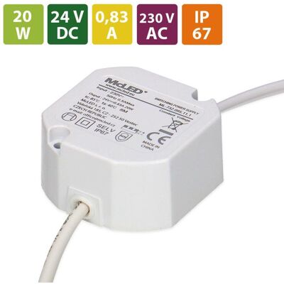 McLED Napájecí zdroj 20 W, DC24V / 0,63 A, IP67, do elektroinstalační krabice McLED Napájecí zdroj 20 W, DC24V / 0,63 A, IP67, do elektroinstalační krabice