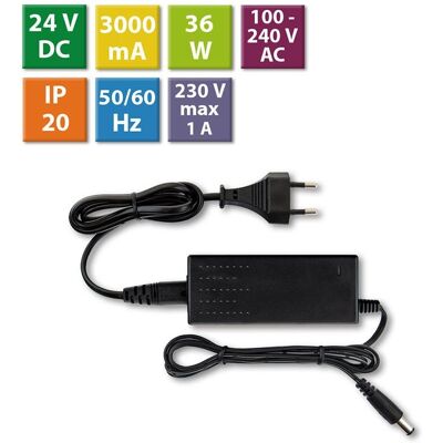 McLED Napájecí adaptér 36W, DC24V/1,5A, IP20, černý plast, s vidlicí McLED Napájecí adaptér 36W, DC24V/1,5A, IP20, černý plast, s vidlicí