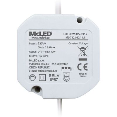McLED Napájecí zdroj 12 W, DC24 V/0,5 A, IP67, do elektroinstalační krabice McLED Napájecí zdroj 12 W, DC24 V/0,5 A, IP67, do elektroinstalační krabice