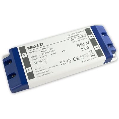 McLED Napájecí zdroj 40W, DC24V/1,65A, IP20, plastové provedení se svorkovnicí McLED Napájecí zdroj 40W, DC24V/1,65A, IP20, plastové provedení se svorkovnicí