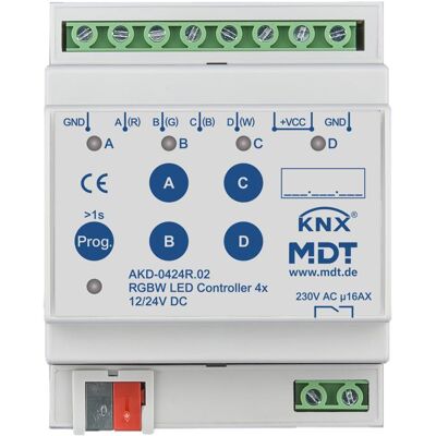 MDT Technologies KNX LED stmívač 12/24V, 4 kanály, RGBW, 4M MDT Technologies KNX LED stmívač 12/24V, 4 kanály, RGBW, 4M