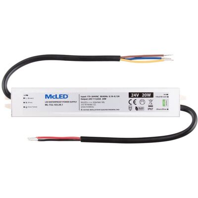 McLED Napájecí zdroj longevity 20 W, DC24V/0.83A, IP67, hliníkový McLED Napájecí zdroj longevity 20 W, DC24V/0.83A, IP67, hliníkový