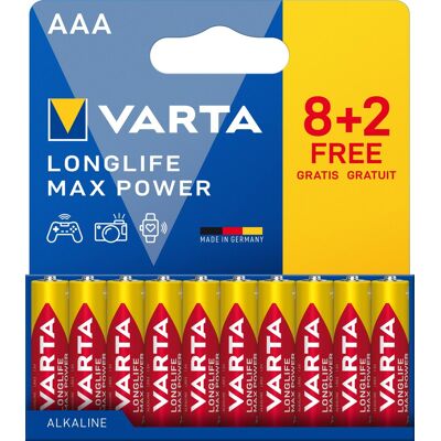 Varta Longlife Max Power 8+2 AAA (Plastic free Wide Blister) Varta Longlife Max Power 8+2 AAA (Plastic free Wide Blister)