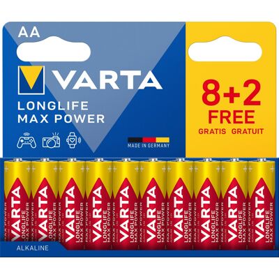 Varta Longlife Max Power 8+2 AA (Plastic free Double Blister) Varta Longlife Max Power 8+2 AA (Plastic free Double Blister)