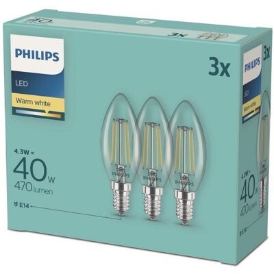 Philips LED classic 4.3-40W, E14 2700K, 3ks Philips LED classic 4.3-40W, E14 2700K, 3ks