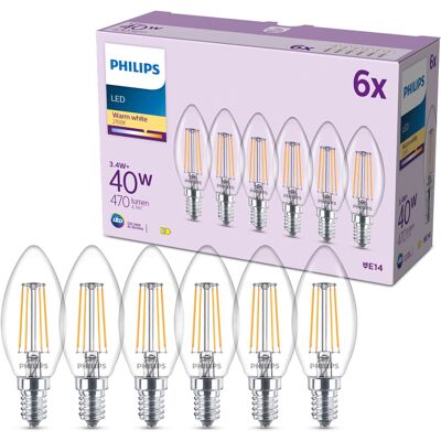 Philips Classic B35, E14, 40 W, teplá bílá, 6 ks Philips Classic B35, E14, 40 W, teplá bílá, 6 ks