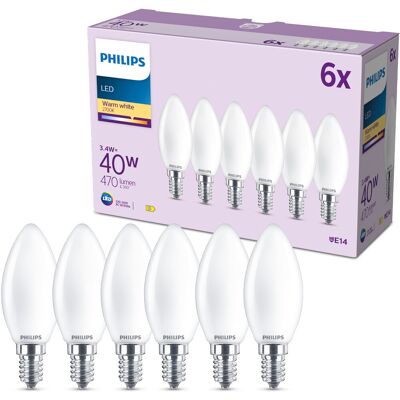 Philips Classic B35, E14, 40 W, teplá bílá, mléčná, 6 ks Philips Classic B35, E14, 40 W, teplá bílá, mléčná, 6 ks