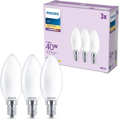Philips Classic B35, E14, 40 W, teplá bílá, mléčná, 3 ks Philips Classic B35, E14, 40 W, teplá bílá, mléčná, 3 ks