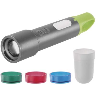 Emos LED + COB LED nabíjecí kovová svítilna s fokusem a barevnými difuzory P3118 Emos LED + COB LED nabíjecí kovová svítilna s fokusem a barevnými difuzory P3118