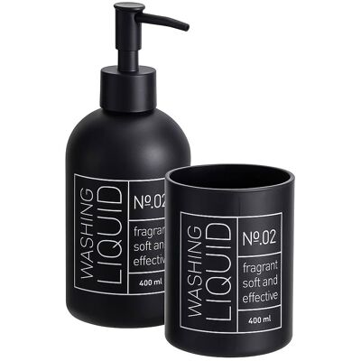 Bathroom Solutions Onyx, skleněný dávkovač na mýdlo a kelímek na kartáčky, černý Bathroom Solutions Onyx, skleněný dávkovač na mýdlo a kelímek na kartáčky, černý