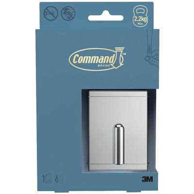 3M Command™ Decor velký kovový koupelnový háček na ručník DCRB02CR-EU, chrom, 1 háček + 6 pásků 3M Command™ Decor velký kovový koupelnový háček na ručník DCRB02CR-EU, chrom, 1 háček + 6 pásků