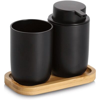 ZELLER Sada koupelnových doplňků černá, plast, bambus, 16,5 × 9 × 13,5 cm ZELLER Sada koupelnových doplňků černá, plast, bambus, 16,5 × 9 × 13,5 cm