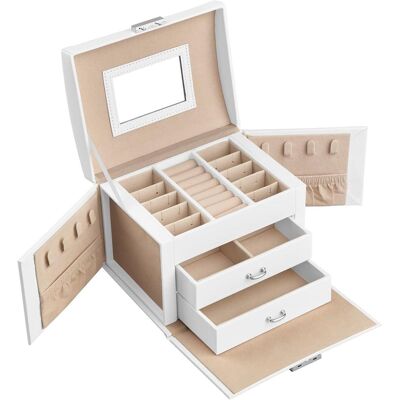 Songmics Šperkovnice uzavíratelná, se zrcátkem, třípatrová, 17,5 × 13,5 × 12 cm, bílá Songmics Šperkovnice uzavíratelná, se zrcátkem, třípatrová, 17,5 × 13,5 × 12 cm, bílá
