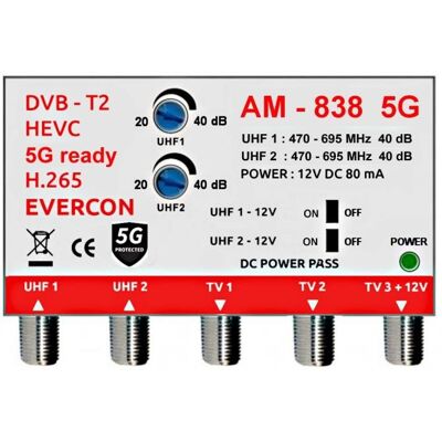 EVERCON anténní zesilovač AM-838 5G bez napájecího zdroje EVERCON anténní zesilovač AM-838 5G bez napájecího zdroje