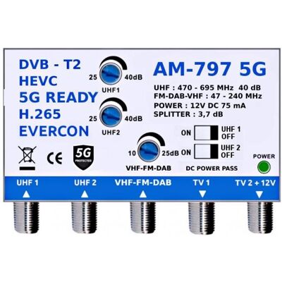 EVERCON anténní zesilovač AM-797 5G bez napájecího zdroje EVERCON anténní zesilovač AM-797 5G bez napájecího zdroje