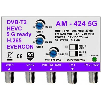 EVERCON anténní zesilovač AM-424 5G bez napájecího zdroje EVERCON anténní zesilovač AM-424 5G bez napájecího zdroje