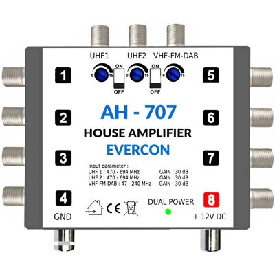 Evercon AH-707 Domovní zesilovač 30 dB pro 4 - 8 TV Evercon AH-707 Domovní zesilovač 30 dB pro 4 - 8 TV