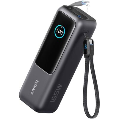 Anker Power Bank 25K, 165W, Built-In USB-C and Retractable Cable Black Anker Power Bank 25K, 165W, Built-In USB-C and Retractable Cable Black