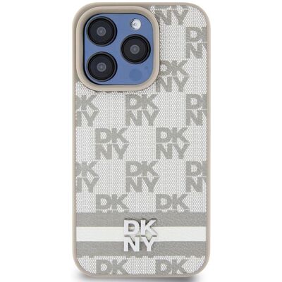 Pouzdro DKNY pro iPhone 13 Pro Max béžové s kostkami a pruhy Pouzdro DKNY pro iPhone 13 Pro Max béžové s kostkami a pruhy