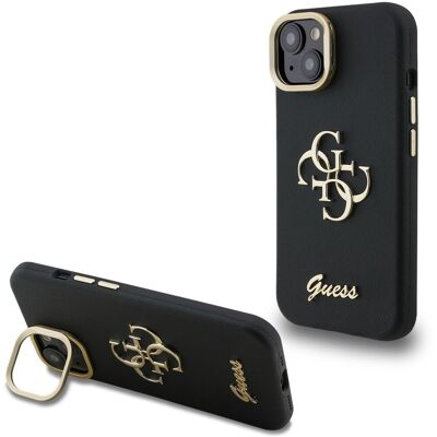 Guess PU Grained 4G Logo Stand Camera Frame Zadní Kryt pro iPhone 15 Black Guess PU Grained 4G Logo Stand Camera Frame Zadní Kryt pro iPhone 15 Black