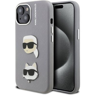 Karl Lagerfeld Grained PU K&CH; Heads Zadní Kryt pro iPhone 15 Grey Karl Lagerfeld Grained PU K&CH; Heads Zadní Kryt pro iPhone 15 Grey