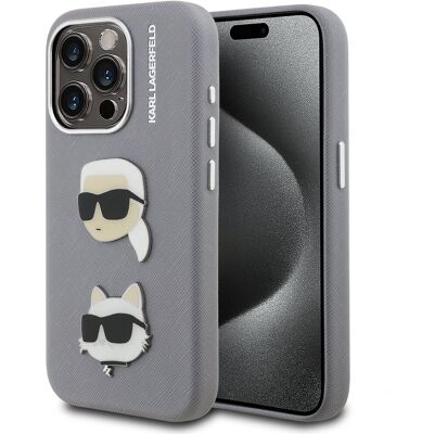 Karl Lagerfeld Grained PU K&CH; Heads Zadní Kryt pro iPhone 15 Pro Grey Karl Lagerfeld Grained PU K&CH; Heads Zadní Kryt pro iPhone 15 Pro Grey