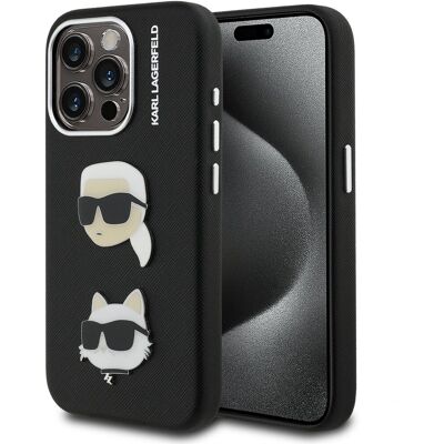 Karl Lagerfeld Grained PU K&CH; Heads Zadní Kryt pro iPhone 15 Pro Black Karl Lagerfeld Grained PU K&CH; Heads Zadní Kryt pro iPhone 15 Pro Black