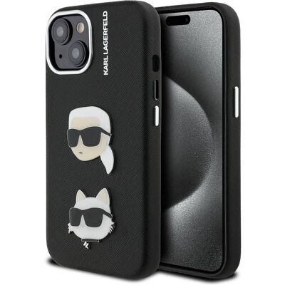 Karl Lagerfeld Grained PU K&CH; Heads Zadní Kryt pro iPhone 15 Black Karl Lagerfeld Grained PU K&CH; Heads Zadní Kryt pro iPhone 15 Black