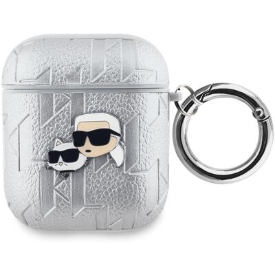 Karl Lagerfeld PU Embossed Karl and Choupette Heads Pouzdro pro AirPods 1/2 Silver Karl Lagerfeld PU Embossed Karl and Choupette Heads Pouzdro pro AirPods 1/2 Silver