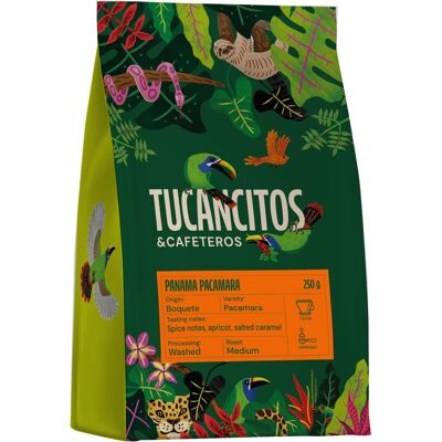 Leros TUCANCITOS & Cafeteros Panama Pacamara, omni, zrno 250 g Leros TUCANCITOS & Cafeteros Panama Pacamara, omni, zrno 250 g