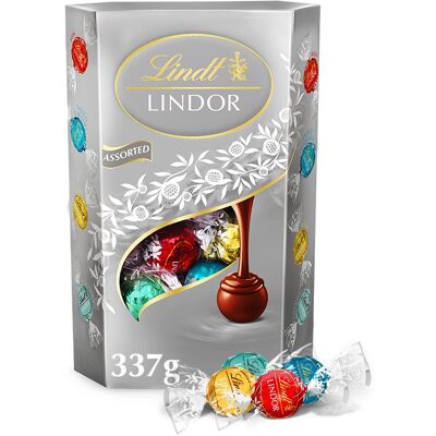 Lindt Bonboniéra LINDOR maxibalení čokoládových pralinek stříbrný mix 337g Lindt Bonboniéra LINDOR maxibalení čokoládových pralinek stříbrný mix 337g