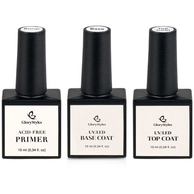 GloryStyles Sada primer + base coat + top coat GloryStyles Sada primer + base coat + top coat