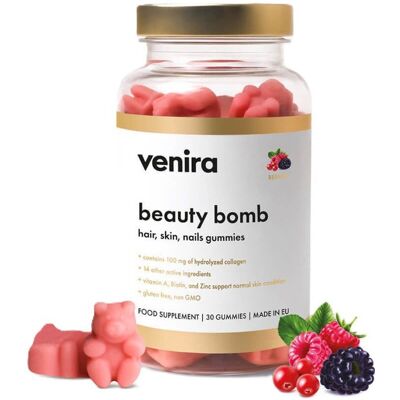 VENIRA Beauty bomb hair, skin, nails gummies, berries 30 ks VENIRA Beauty bomb hair, skin, nails gummies, berries 30 ks
