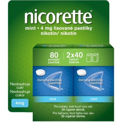Nicorette Mint 4 mg lisované pastilky 2 × 40 ks Nicorette Mint 4 mg lisované pastilky 2 × 40 ks