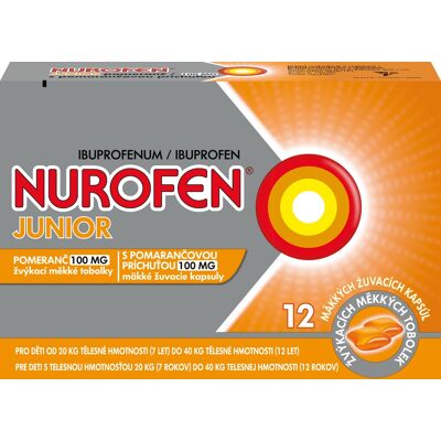 Nurofen Junior s pomeranč. příchutí 100 mg × 12 žvýkacích kapslí Nurofen Junior s pomeranč. příchutí 100 mg × 12 žvýkacích kapslí